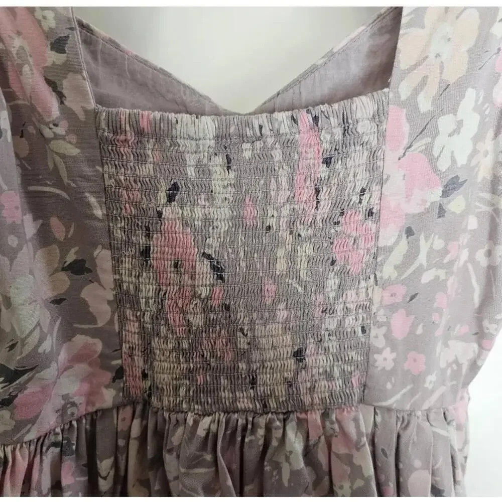 Free People Purple Floral Open Back Sundress Keyhole Tulle Hem Size 4